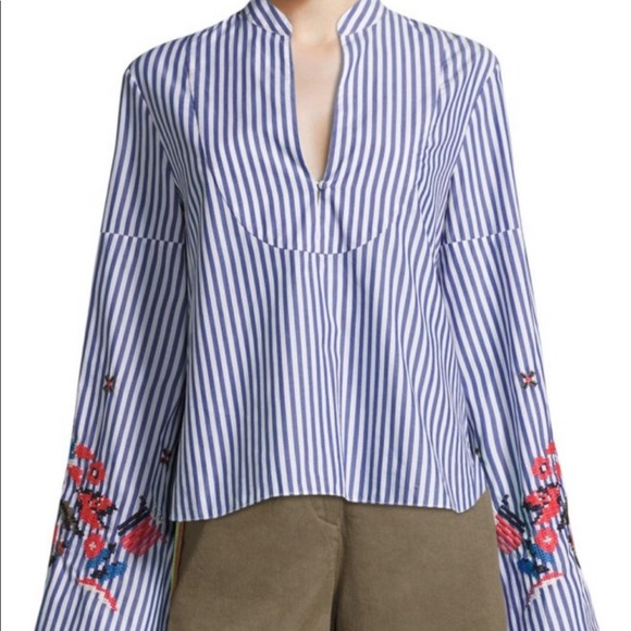 Tanya Taylor Tops - TANYA TAYLOR Klara Embroidered Stripe Blouse